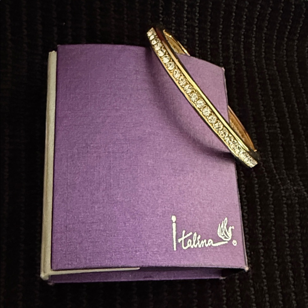 Gold and Brilliant Stones Non-Tarnish Bangle Bracelet